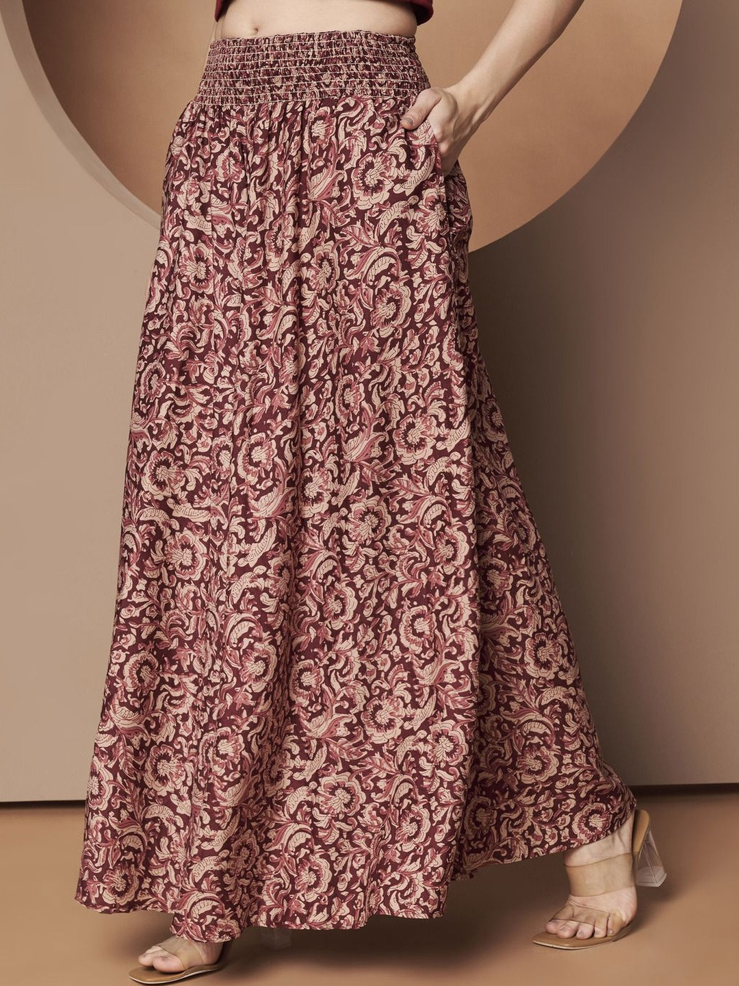 LookShine Women Maroon Floral Printed Knitted Palazzo