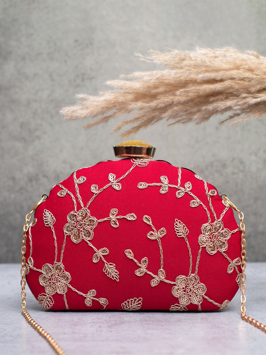 ARTKLIM Women Embroidered Half Moon Wrist Loop Royale Clutch