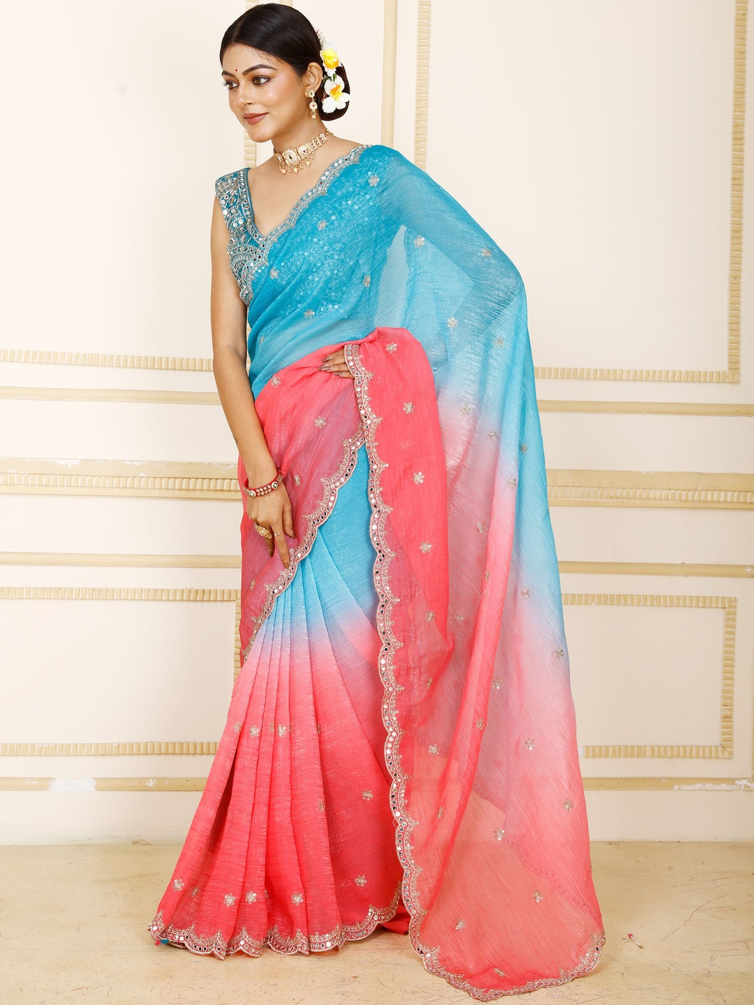 Anouk Women Dual Color Embellished Tissue Saree