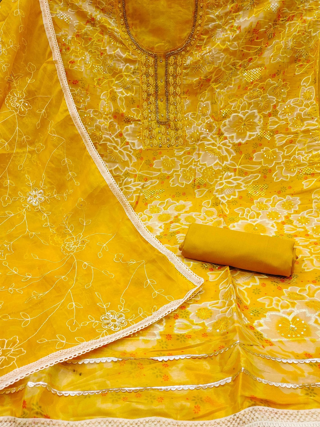 KALINI Organza Multi Woven Design Dress Material