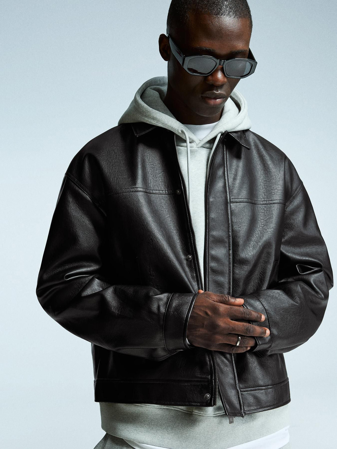 Bershka Leather Effect Boxy Fit Jacket