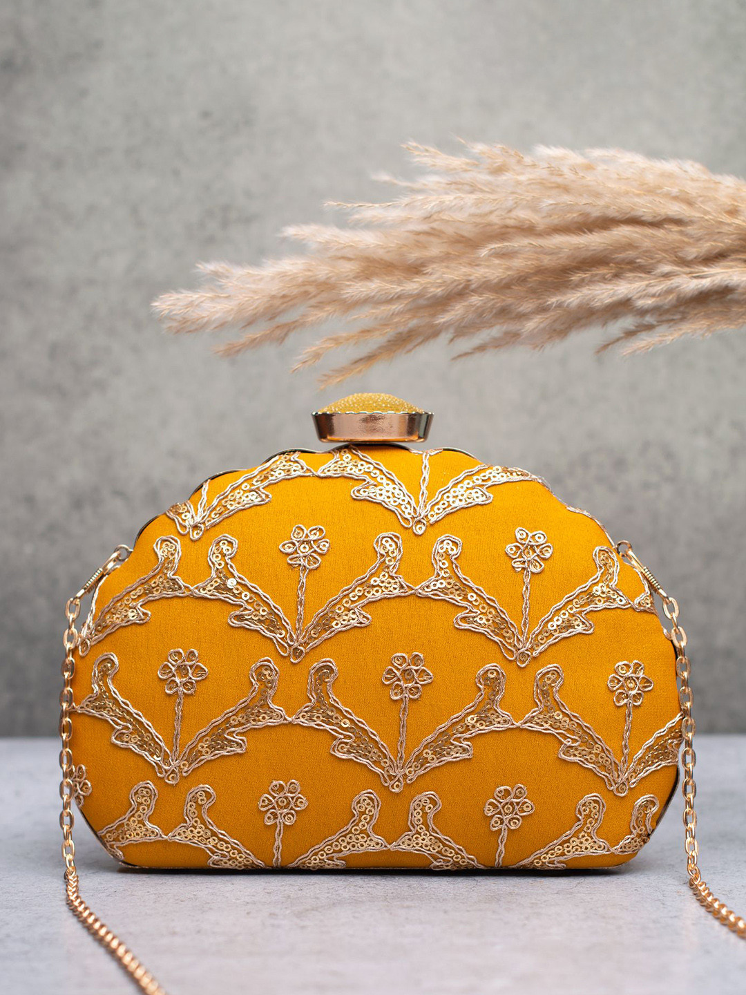 ARTKLIM Women Embroidered Half Moon Bloom Clutch