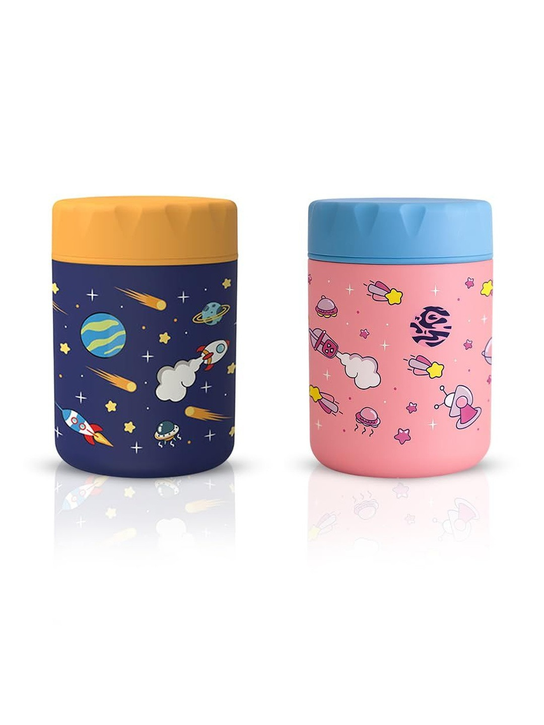 ONE AND ONLY Unisex Blue & Pink Set of 2 Printed Vacuum Insulated Food Jars