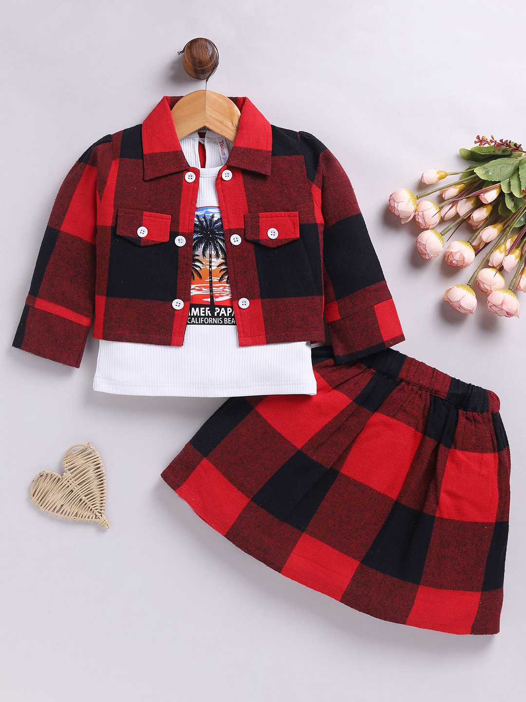 Toonyport Girls Printed T-shirt and Shirt with Skirt