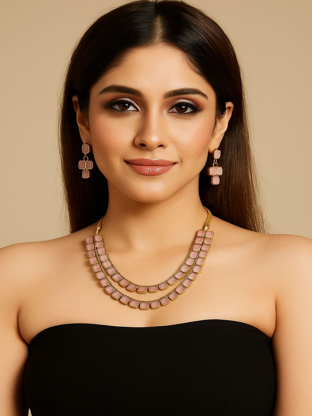 ROYAL NEEDS Gold-Plated Kundan Studded Necklace And Earrings