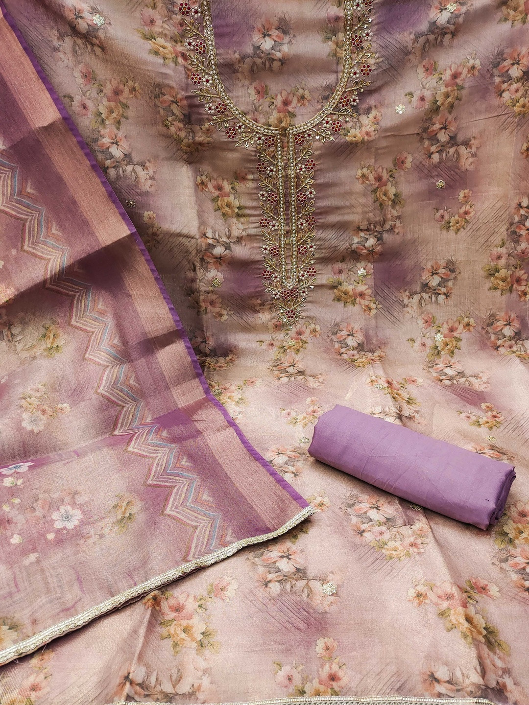 KALINI Viscose Rayon Multi Embellished Dress Material