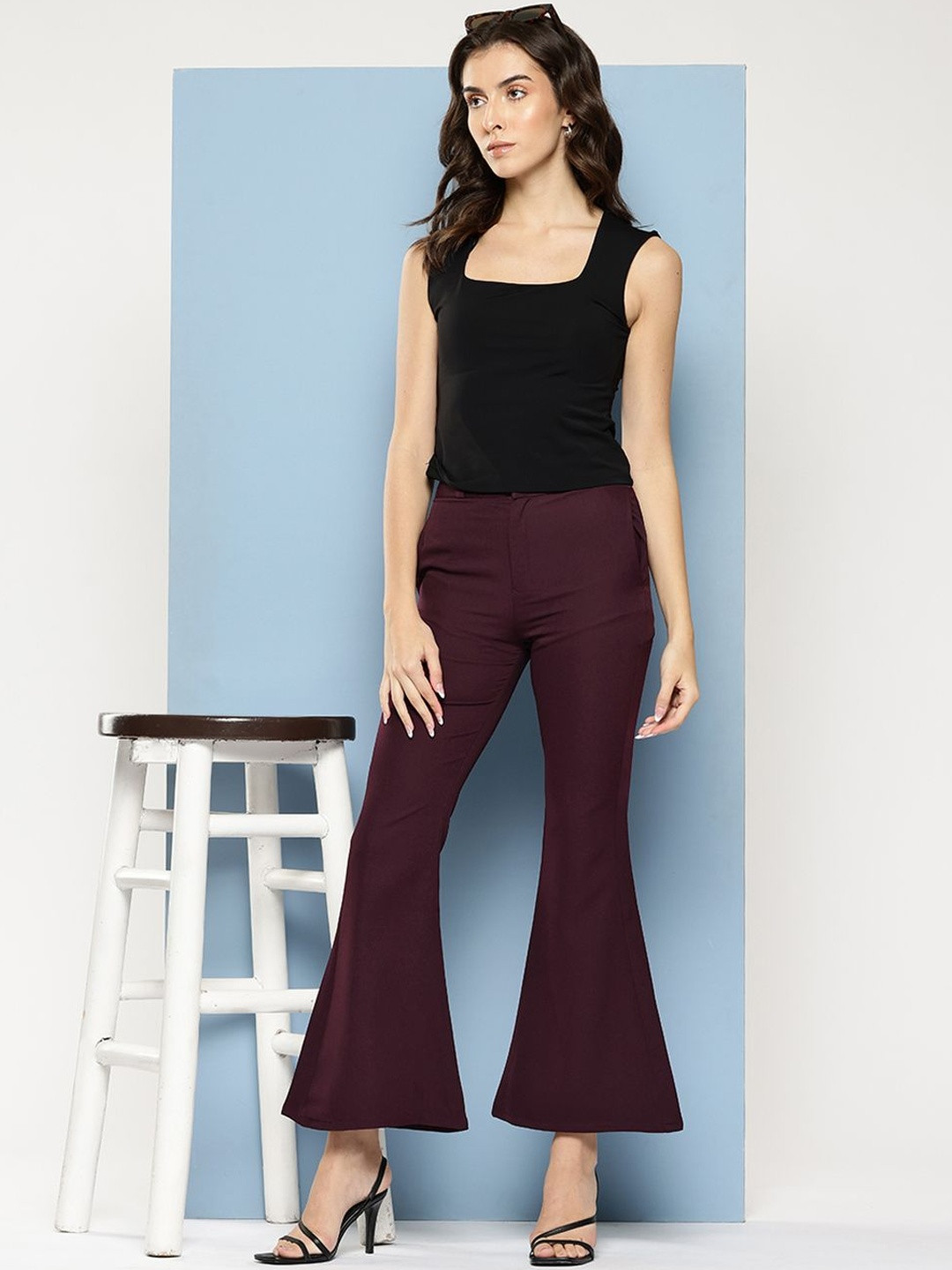 CORSICA Women Wine Cotton Trousers