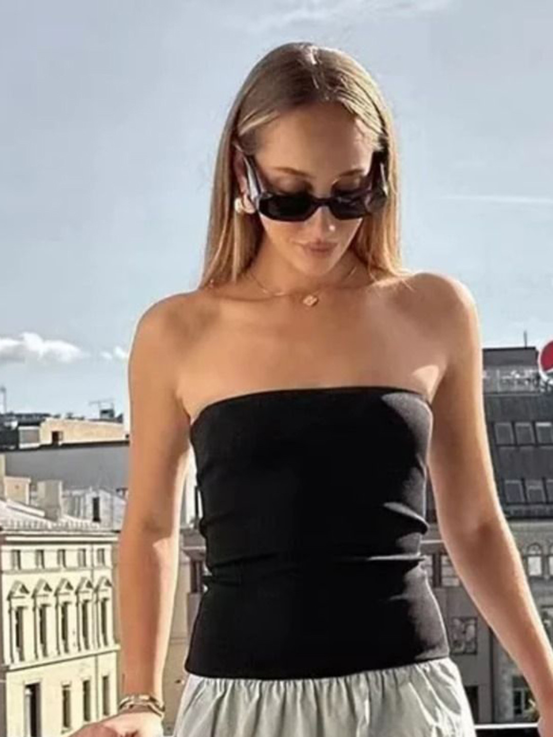 TRENBEE Women Gathered or Pleated Bandeau Maxi Dress