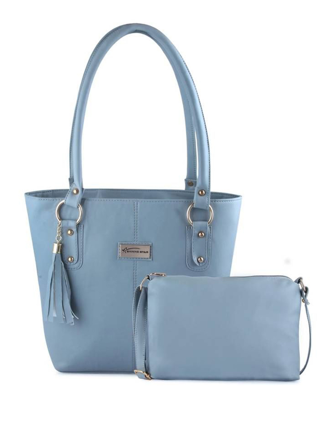 SHINING STAR Leather Bucket Shoulder Bag with Tasseled