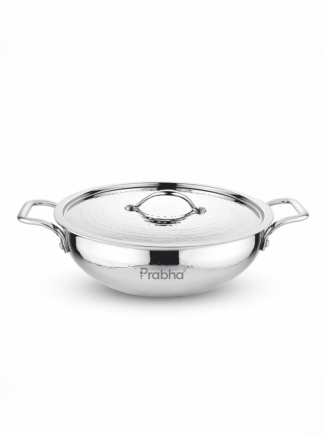 Stainless Steel Flat Bottom Kadhai With Lid (4 Litre 28 cm) Magnum Hammered