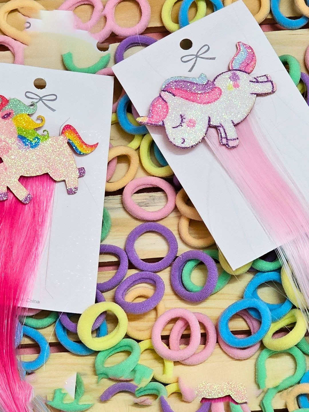 Puchku Kids Set of 3 Pastel Mini Hair Ties with Unicorn Rainbow Braiding hair clips