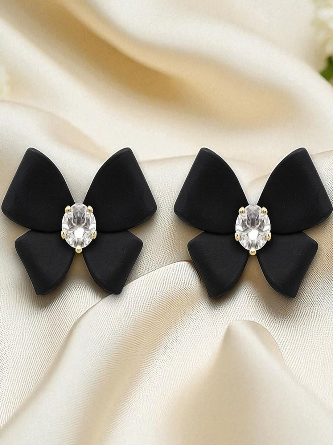 AccessHer Women Black Bow Stud Earrings