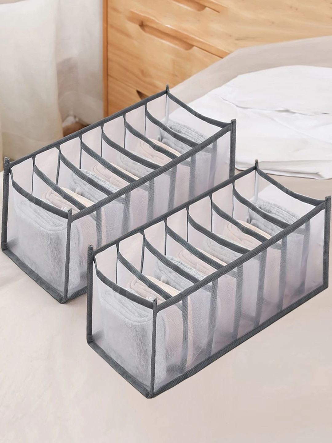 atorakushon Grey Set of 2 Regular Drawer wardrobe Organizers For Clothes Storage Bags