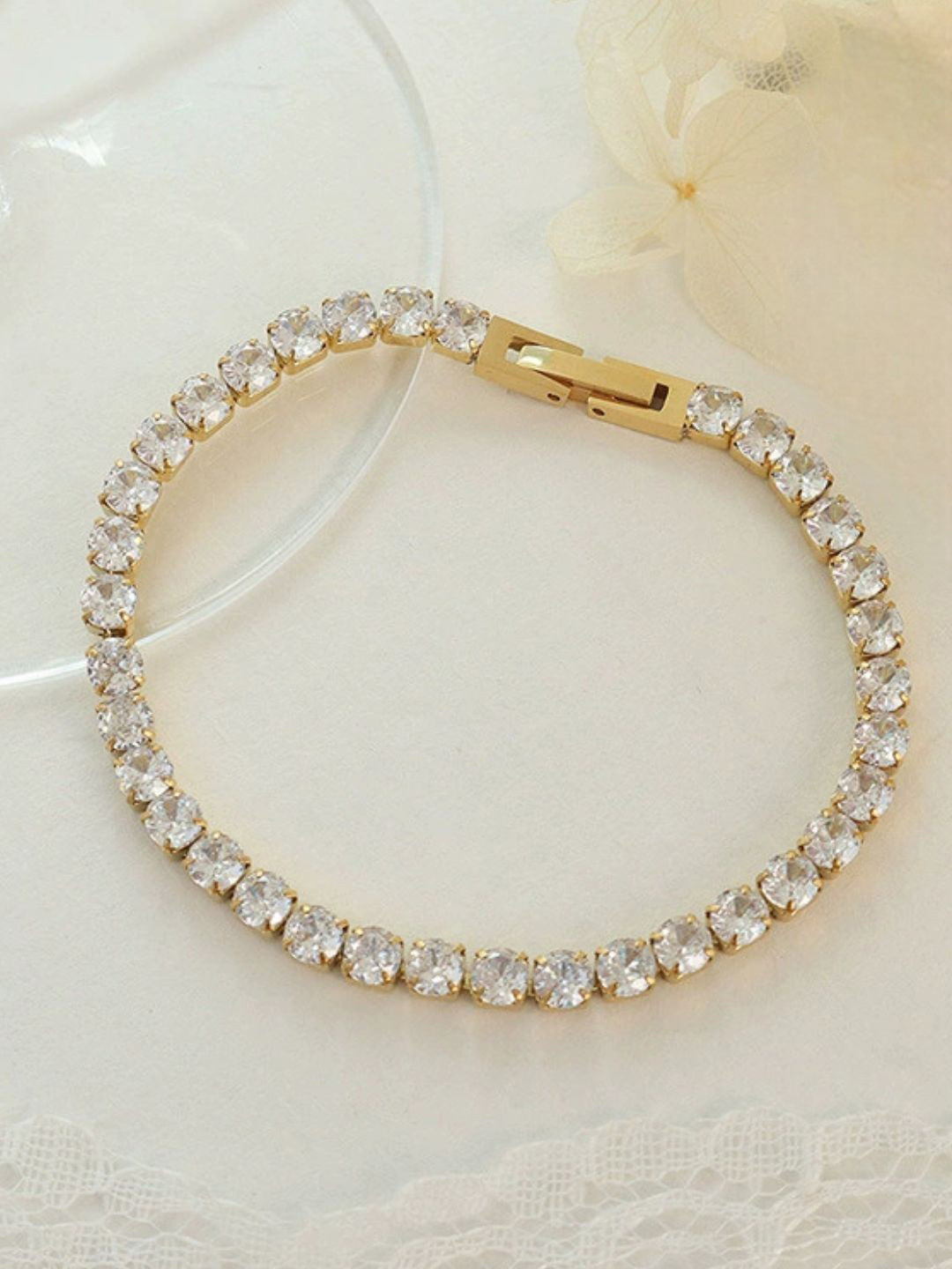 AQUASTREET 18K Gold Plated Anti-Tarnish Tennis Style Oval Zircon Bracelet