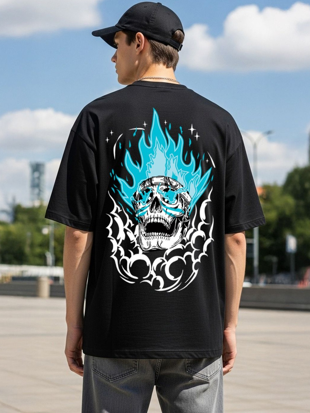 SZN Men Black Color Half Sleeve Round Neck Oversized T-shirt