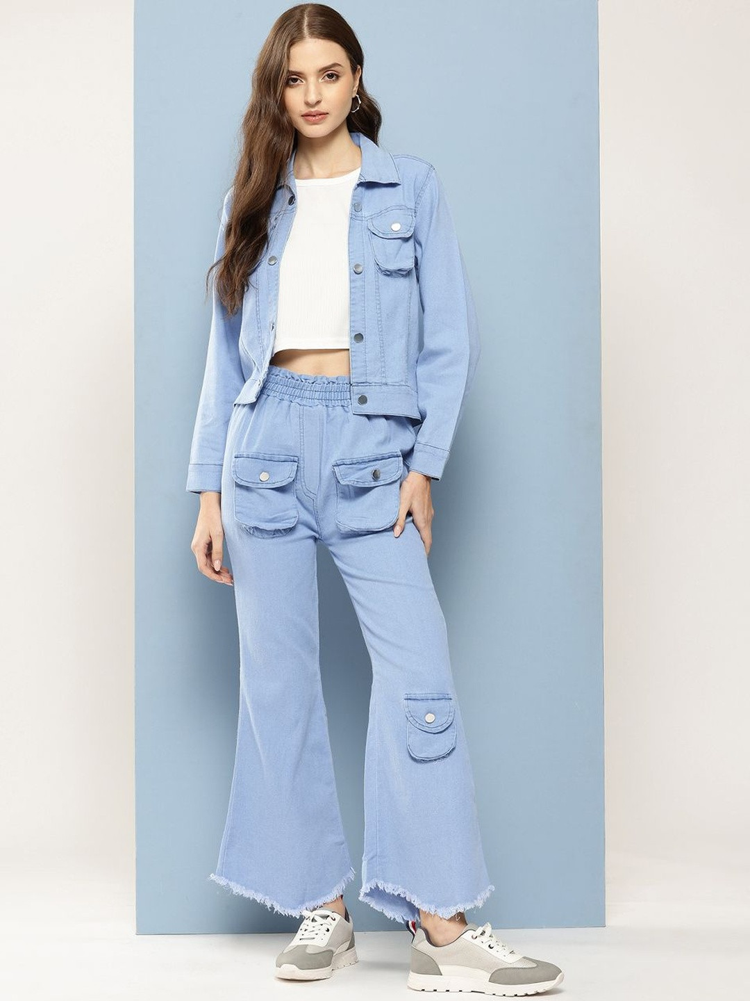 CORSICA Women Blue Casual Wear Pure Cotton Solid Denim Co-ord Set