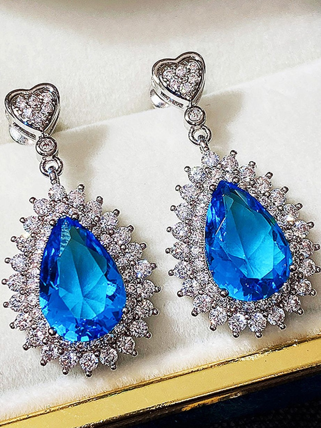 Jewels Galaxy Women Silver Plated American Diamond Studded Ice Cut Drop Earrings