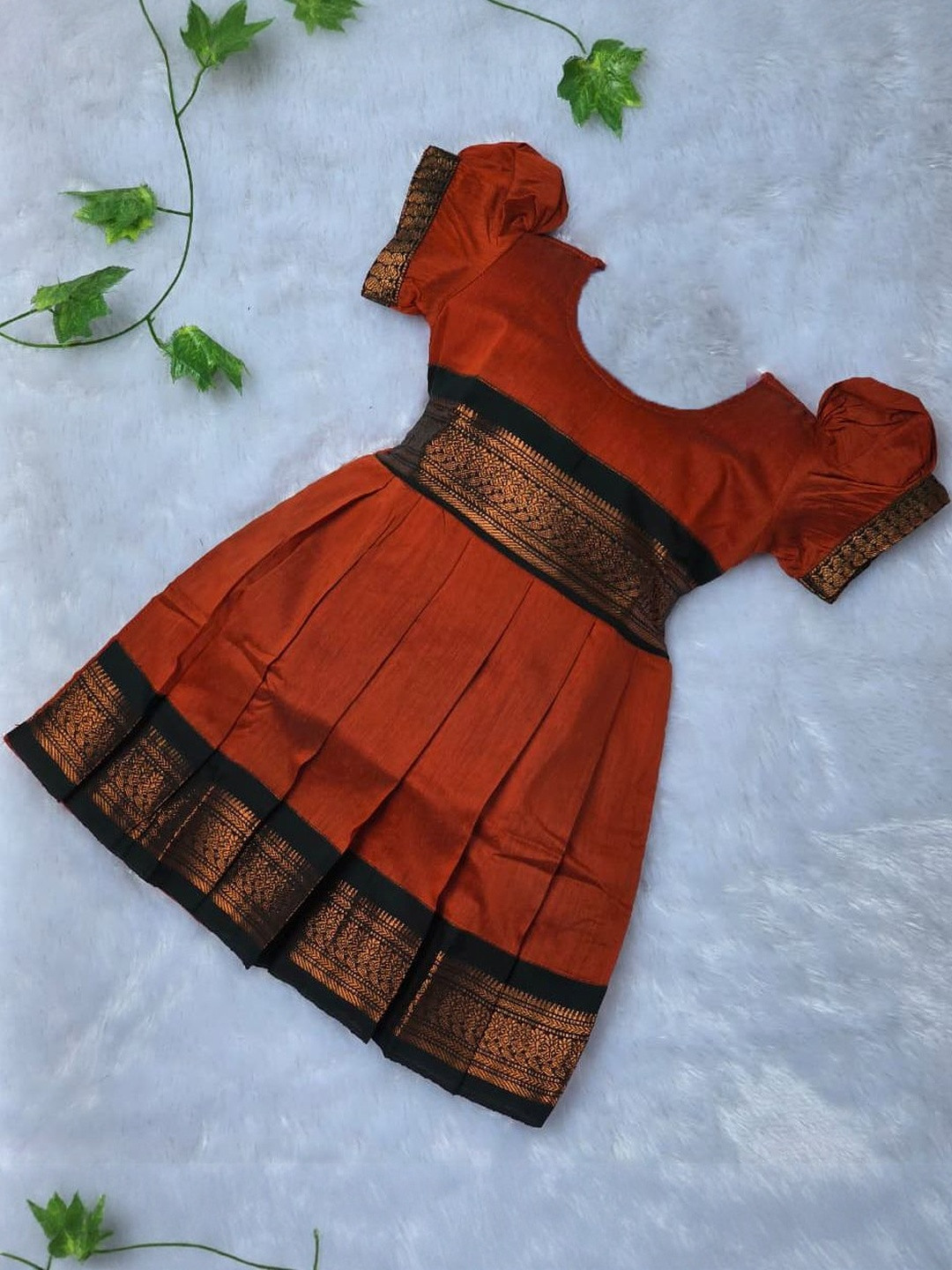 AMBA COLLECTION BOUTIQUE Girls Kalyani Cotton Puff Sleeves Ethnic Dresses