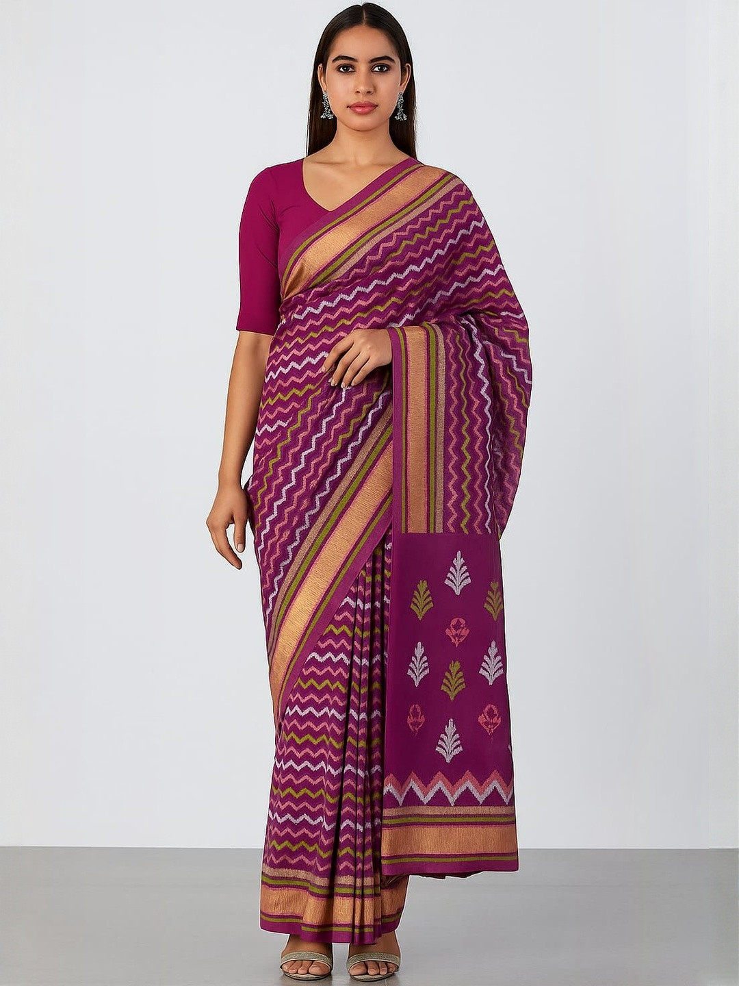 Silakaari Purple Batik Pure Cotton Sarees