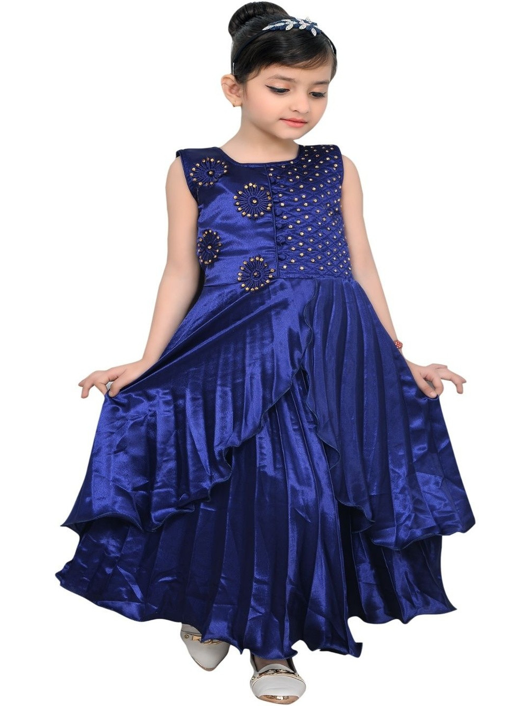 Hariyal Creation Girls Embroidery Long Satin Gown Dress