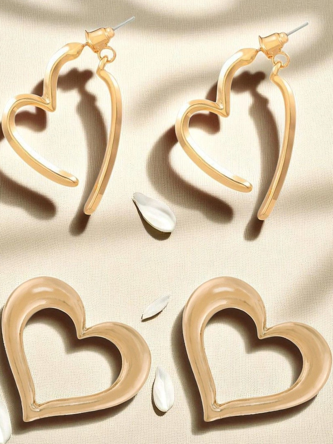 OOMPH Women Set Of 2 Pair Heart Shaped Hoop & Studs Earrings