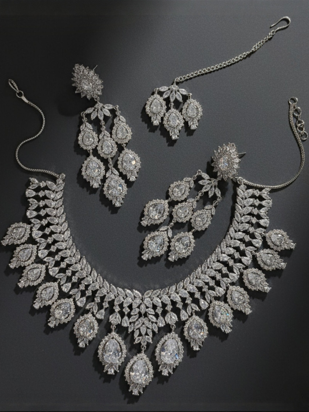 shringaar by neha Women German Silver Cubic Zirconia Jewellery Set