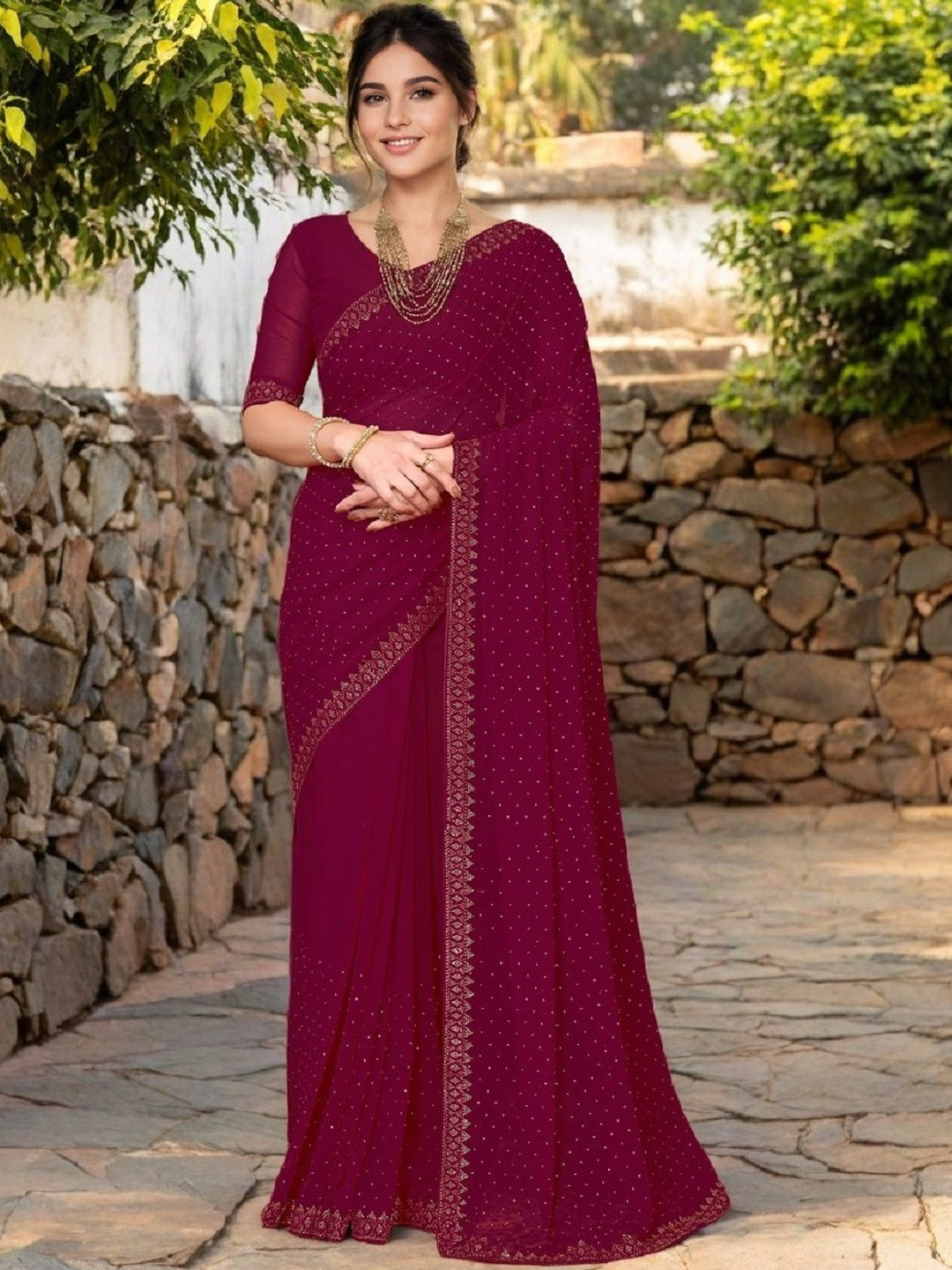 Suha Art Georgette Saree with Sparkling Swarovski Diamond Work Silk Saree