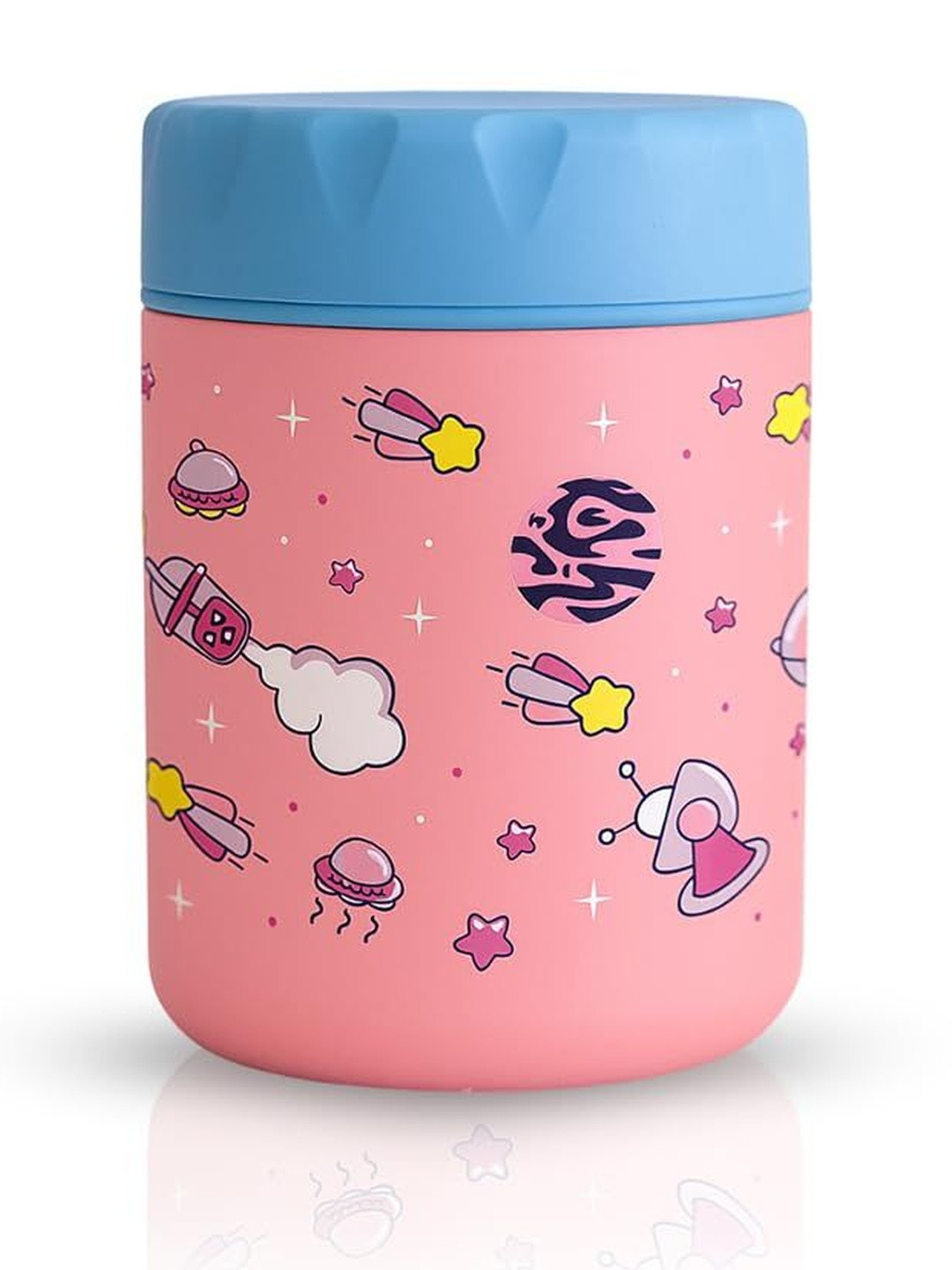 ONE AND ONLY Pink & Blue Printed Stainless Steel Matte Food Jar