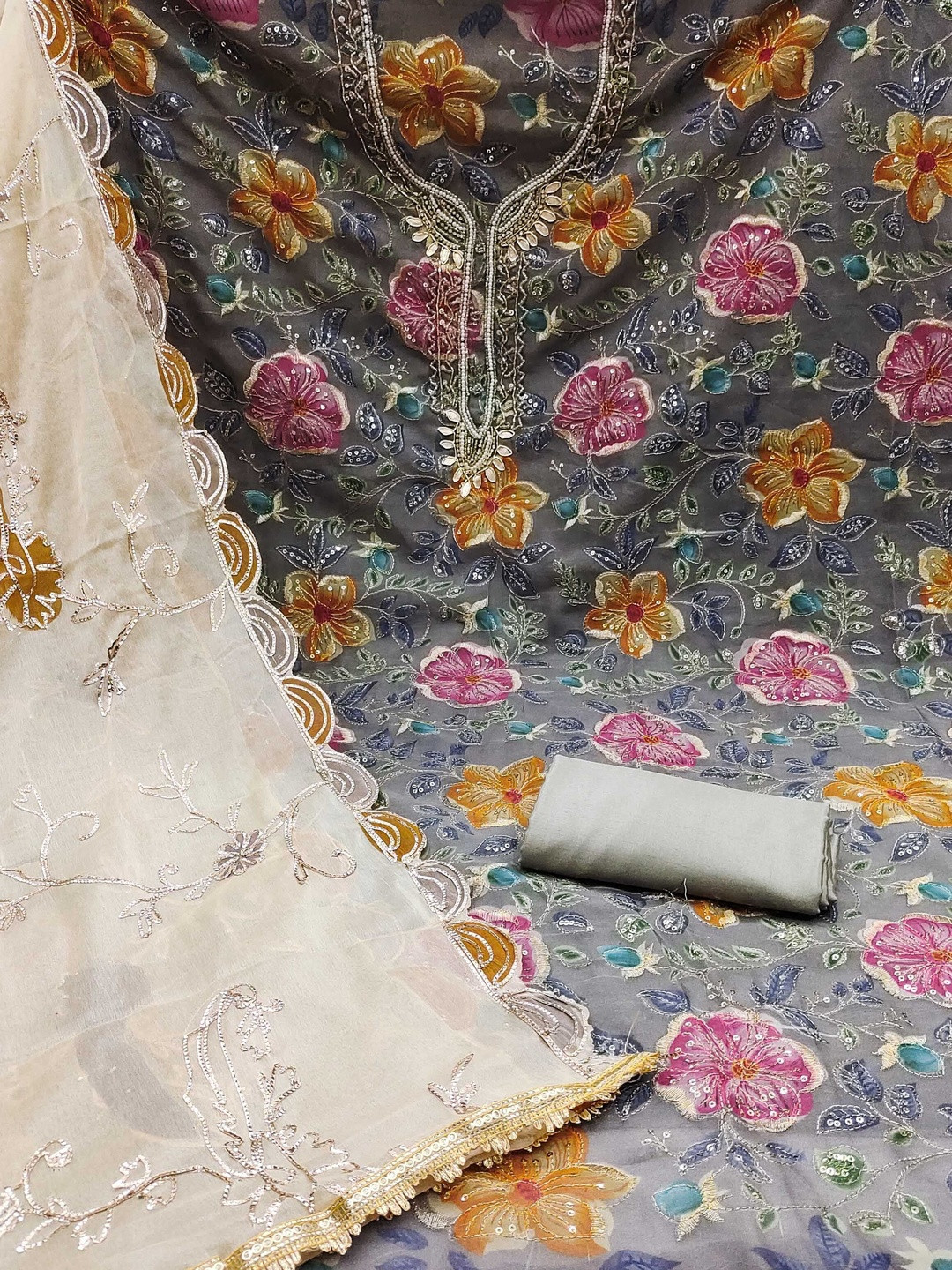 KALINI Women Set of 3 Pieces Silk Unstitched Dress Material