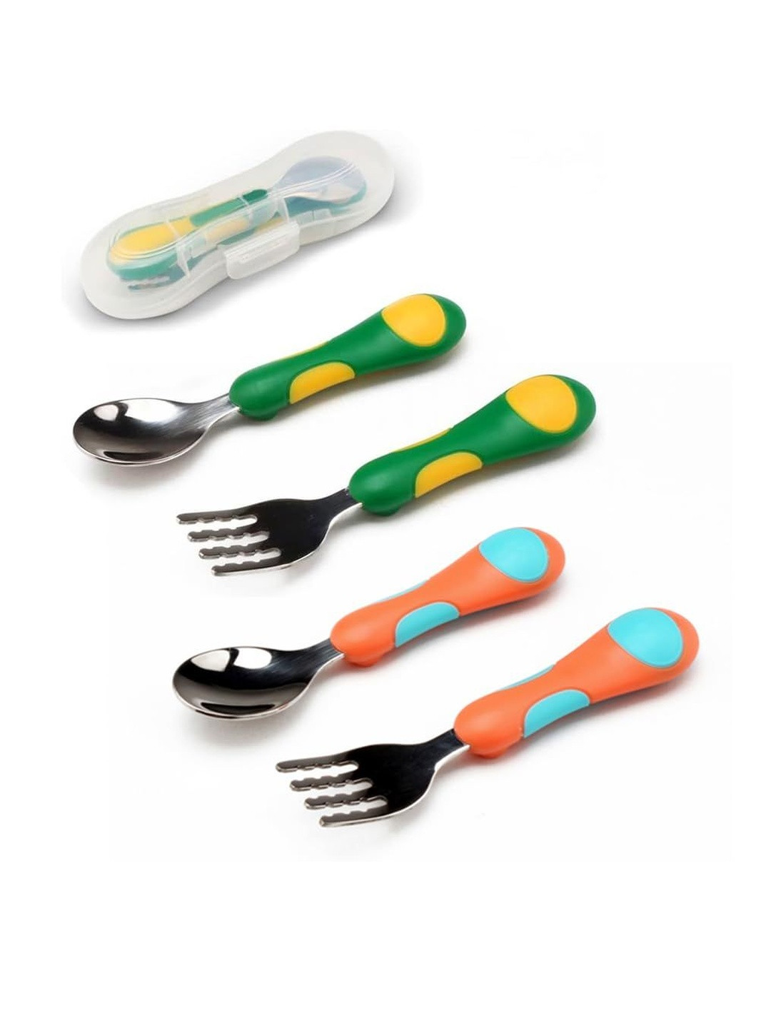 ONE AND ONLY Kids Unisex Set of 2 Green & Orange Stainless Steel Serving Spoon