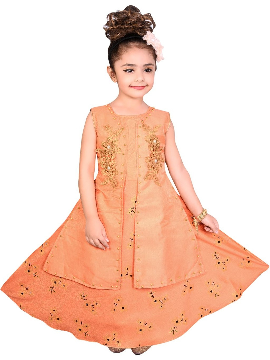 Hariyal Creation Girls Cotton Embroidered Maxi Dress