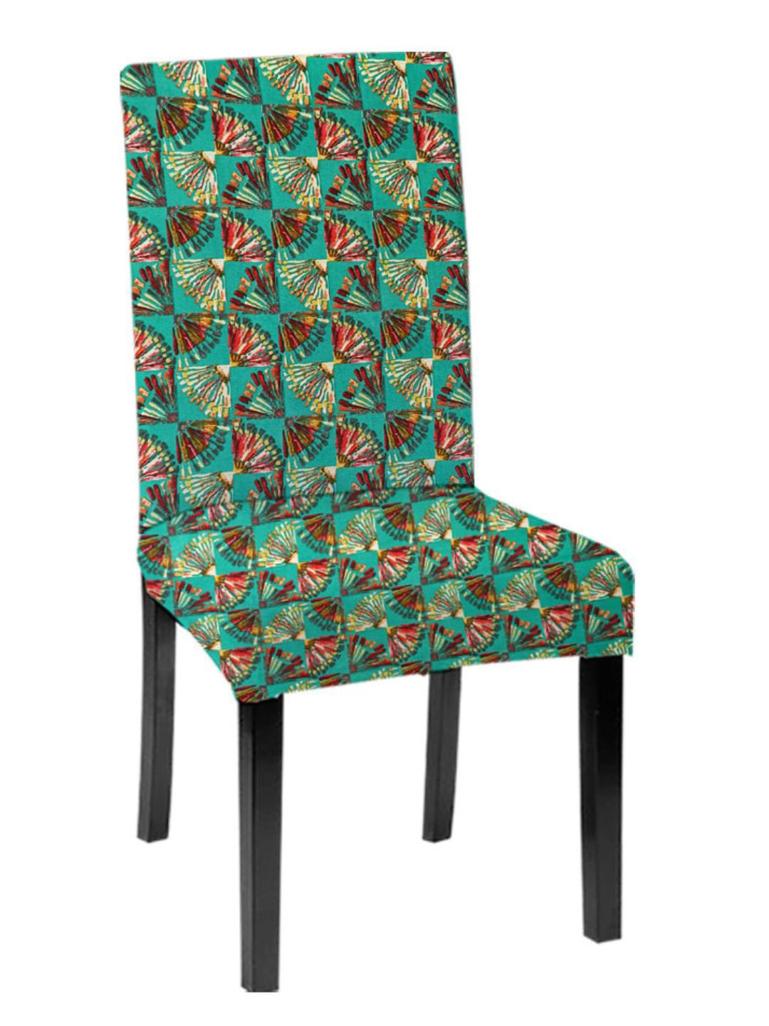 Lazi 200 GSM 1 Piece Green Printed Stretchable Dining Chair Cover