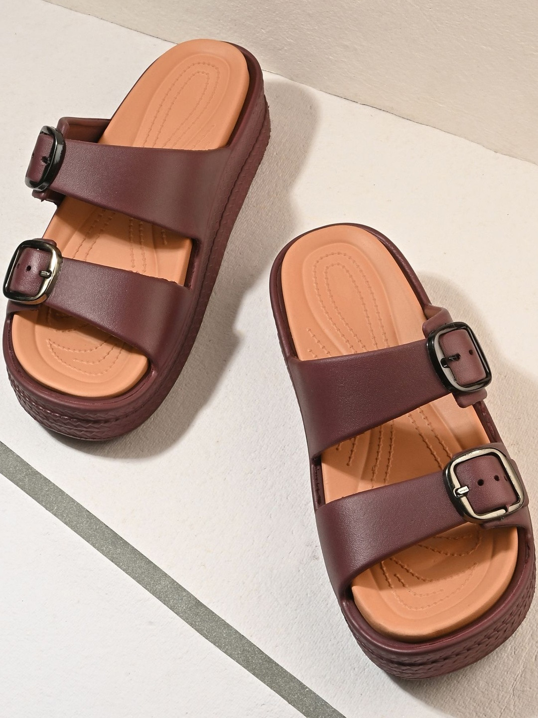 Roadster Women Double Straps Buckle Details EVA Slip-On Sandals