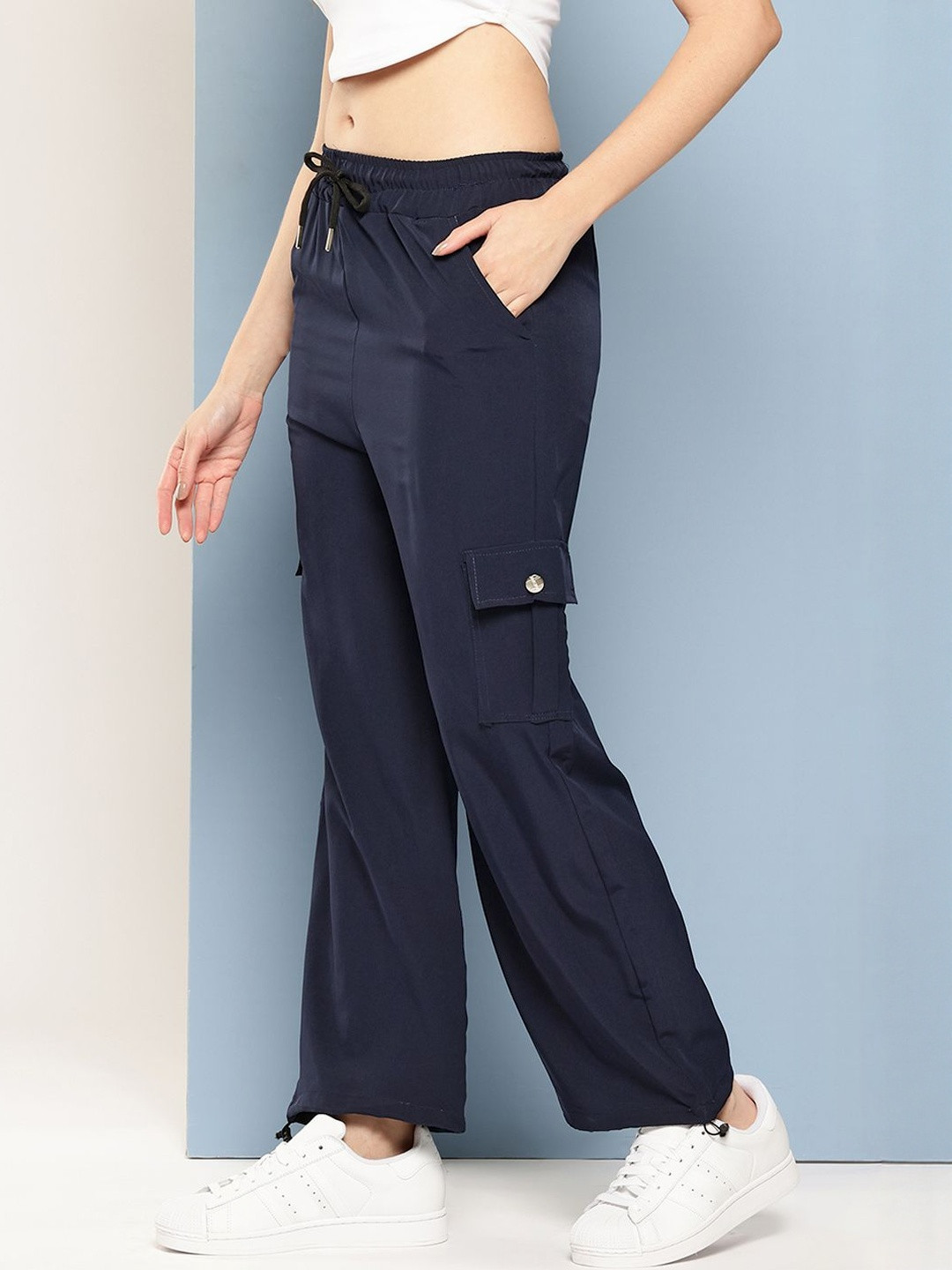 CORSICA Womens Navy Blue Cotton Cargo Trousers