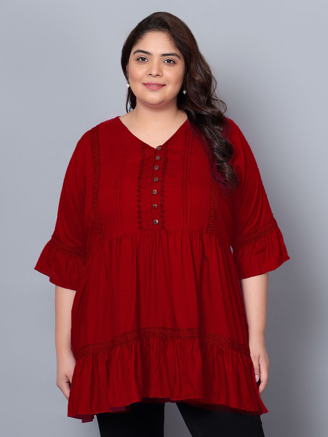 Indietoga Women V-Neck Plus Size Tunic