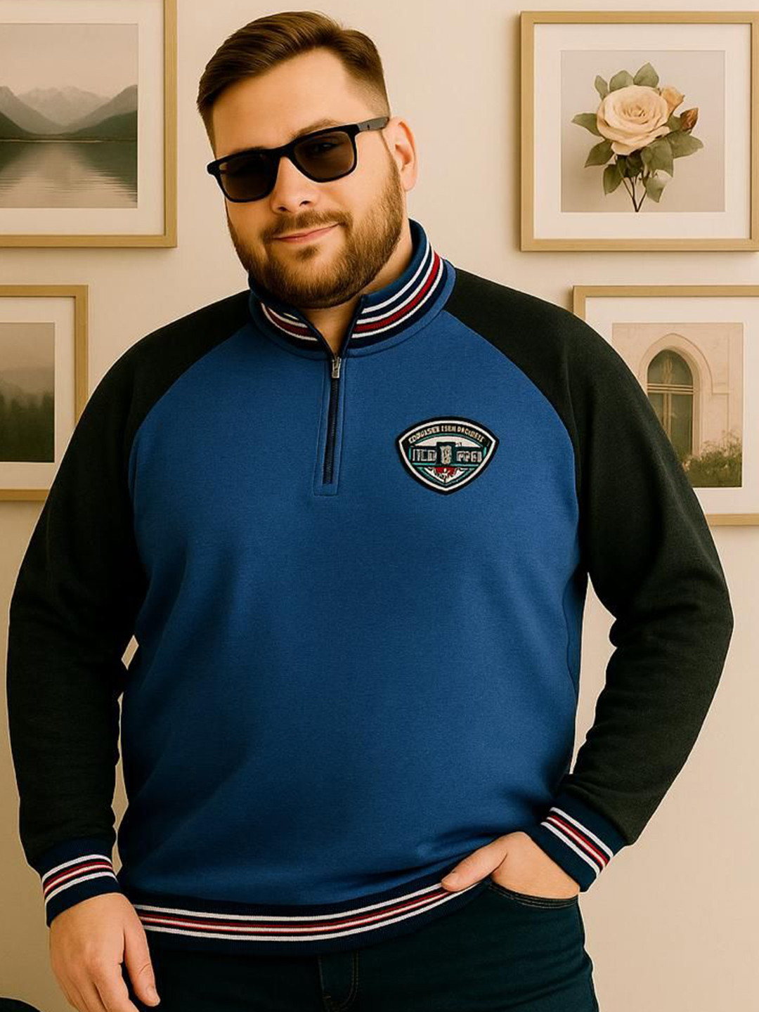 AUSTIVO Men Colourblocked Half Zipper Sweatshirt