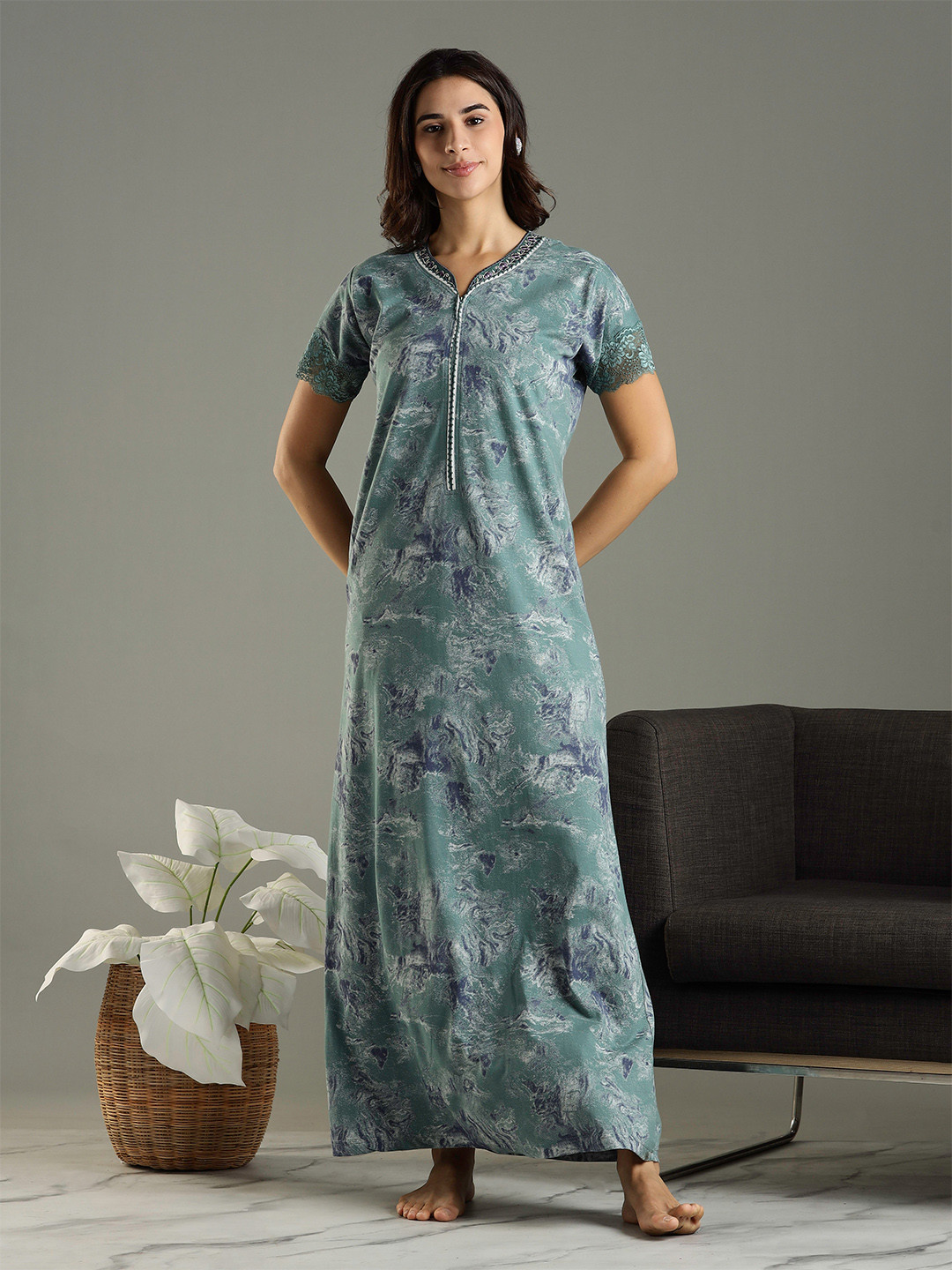 9shines Label Hosiery Cotton Printed Maxi Nightdress