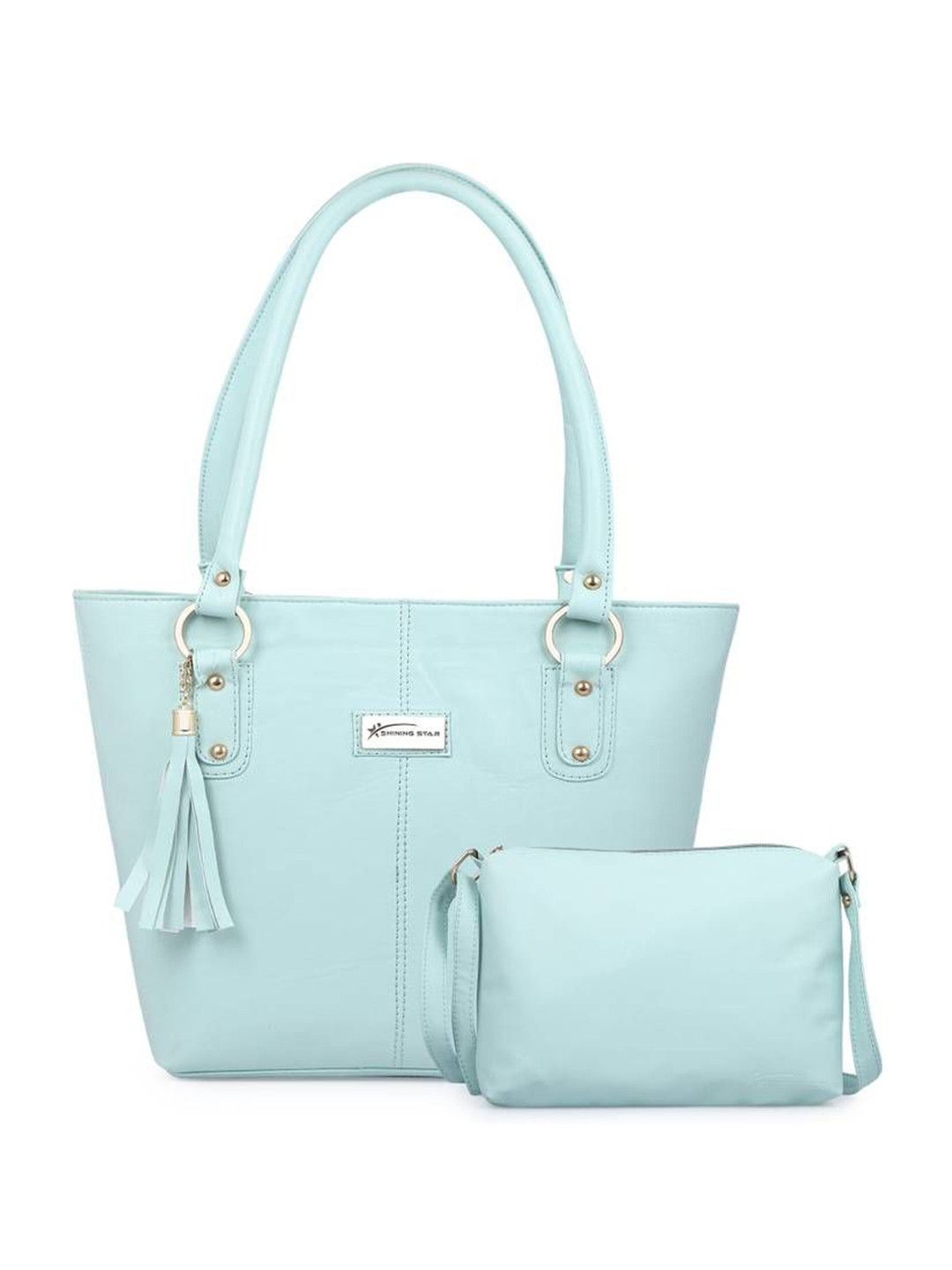 SHINING STAR Leather Bucket Shoulder Bag with Quilted