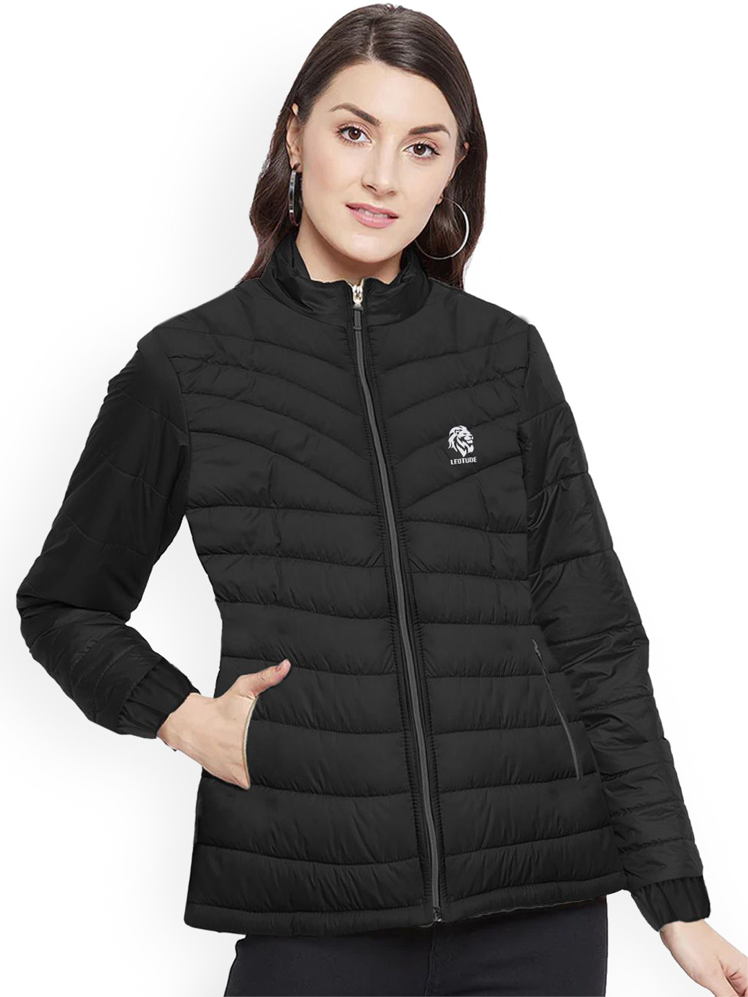 Leotude Women Brand Logo Windcheater Puffer Jacket