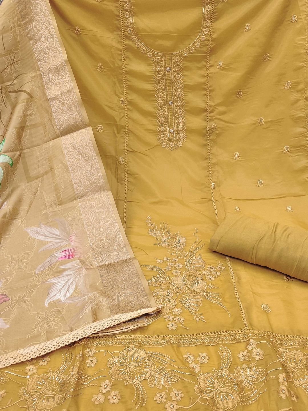 KALINI Women Organza Embroidery Dress Material With Dupatta