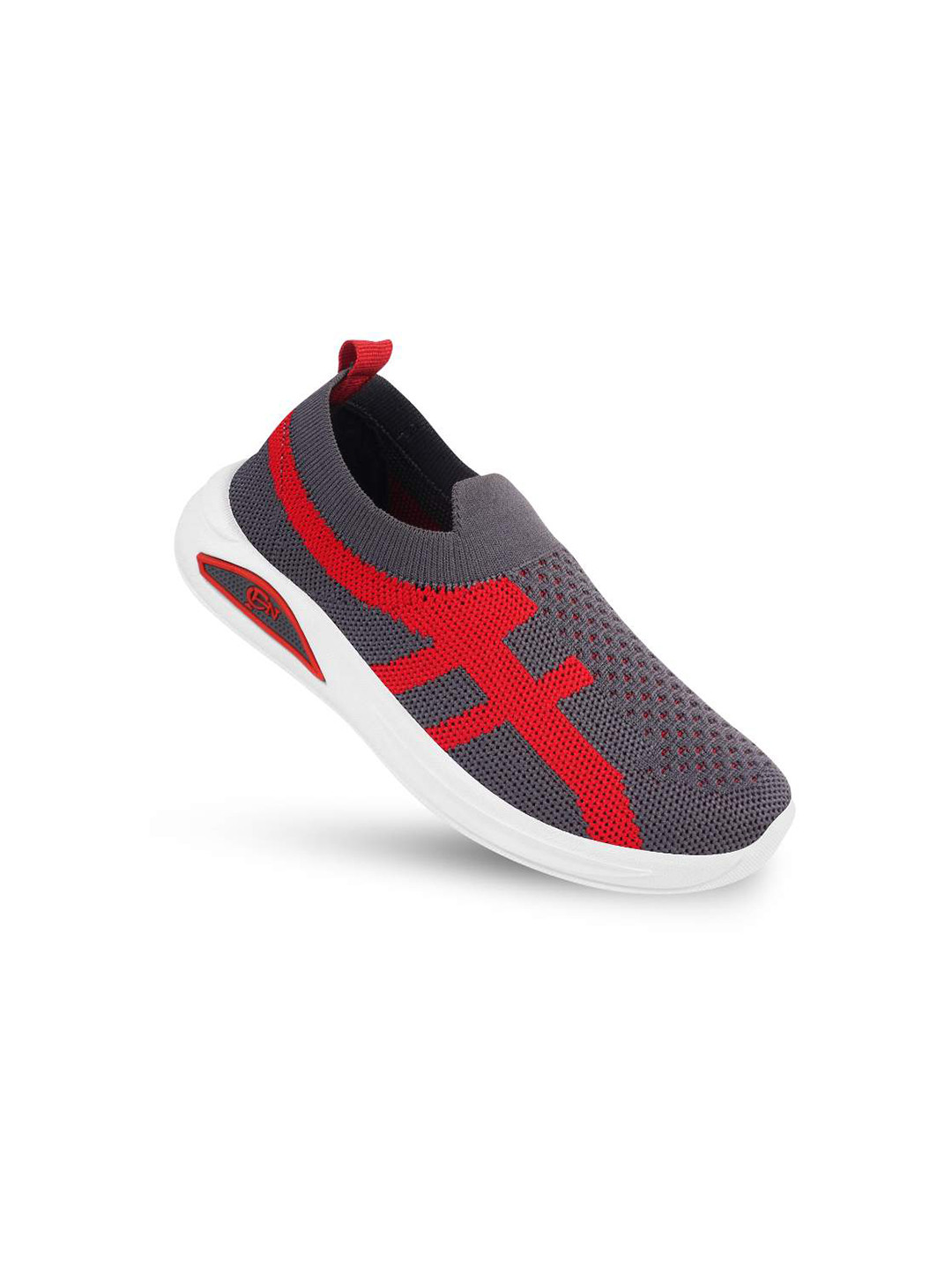 CAFONE Footwear Unisex Grey And Red Solid Causal Round Toe Slip-On Sneakers