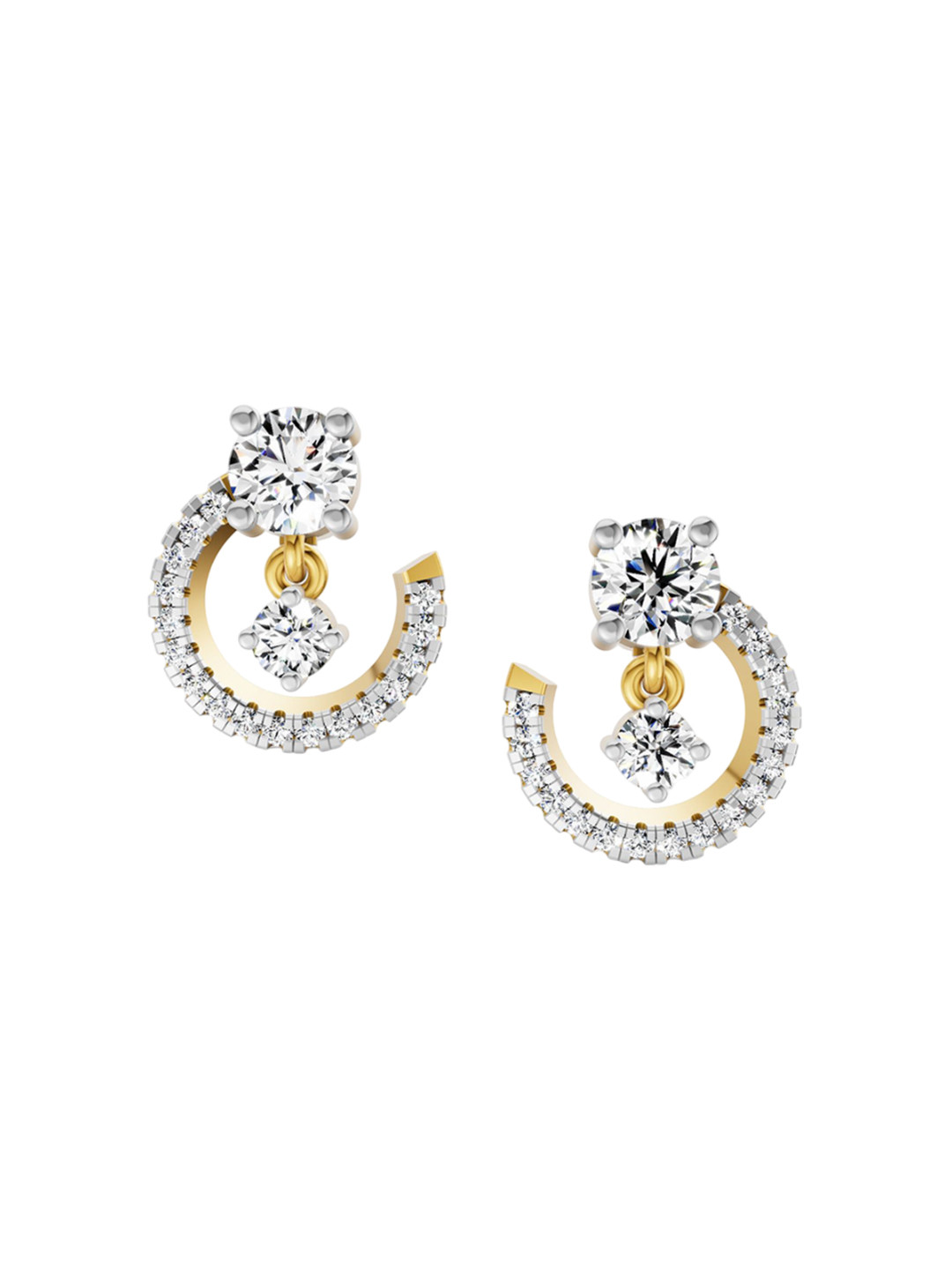 Sparkles 14Kt Gold Round Crescent Drop Earrings With  0.78 Carat Lab Grown Diamond - 2.9g