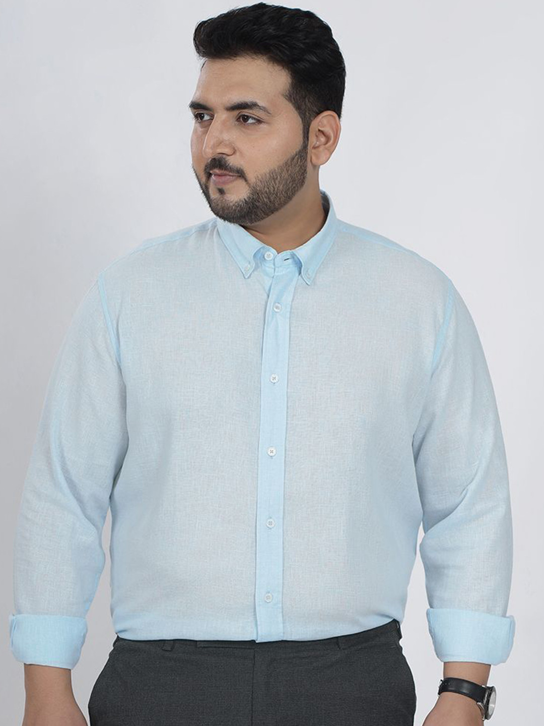 Snitch Men Light Blue Solid Plus Size Shirt