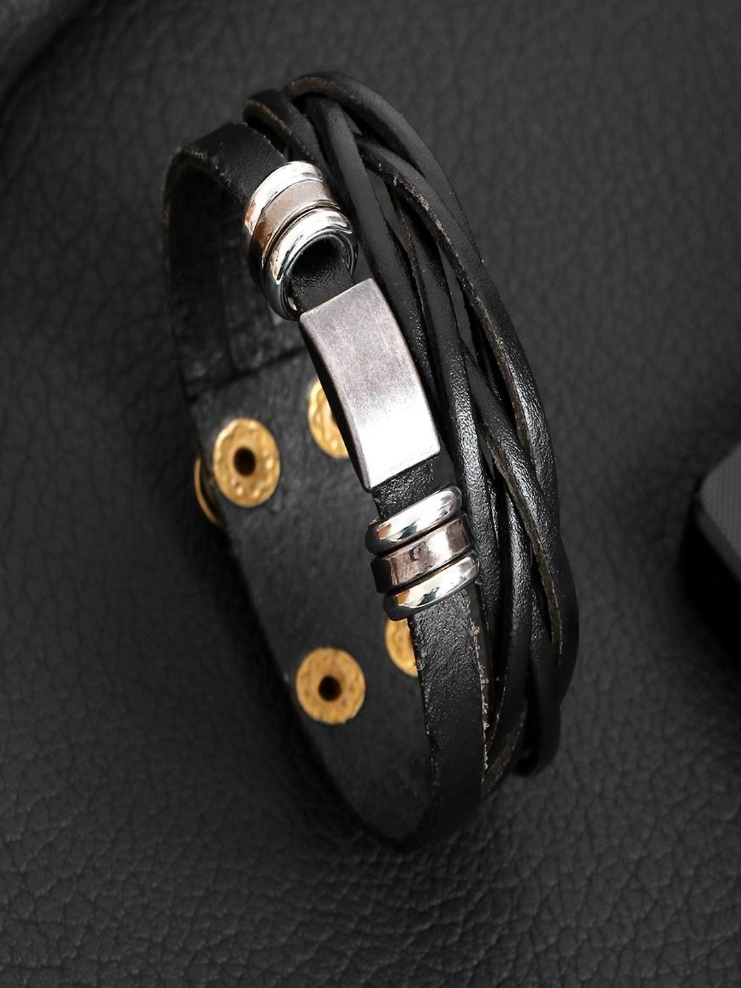 Jewelgenics Men Thread String Button Buckle Leather Bracelet