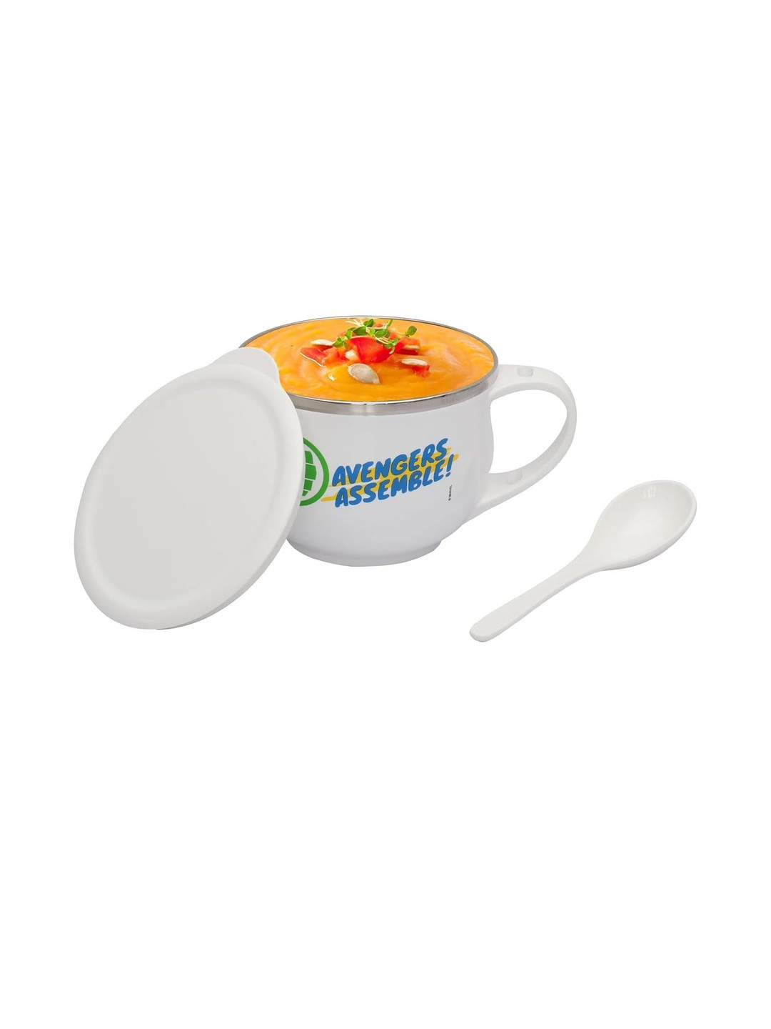 JAYPEE PLUS White Printed Stainless Steel Soup Bowl with Lid & Spoon
