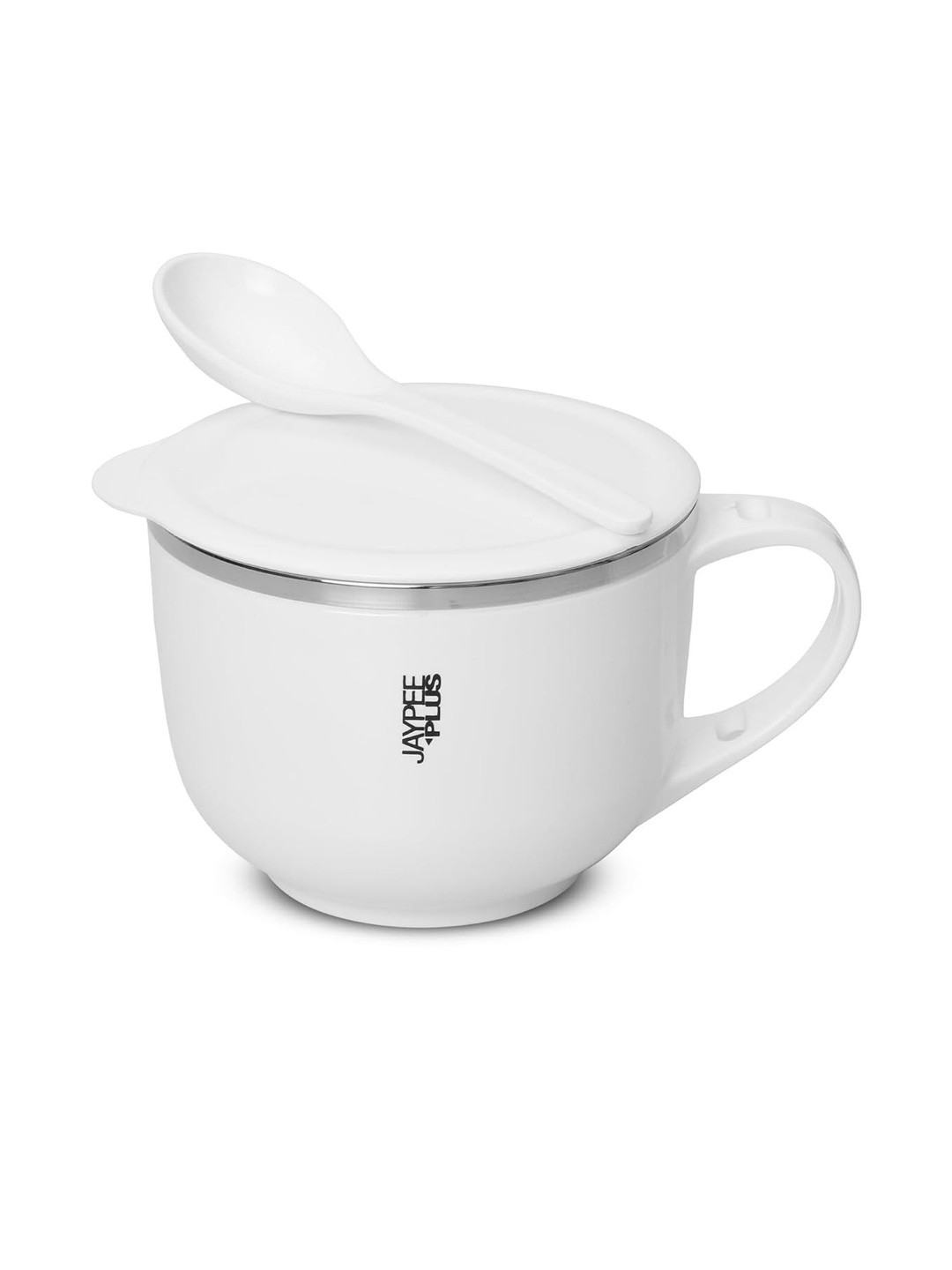 JAYPEE PLUS White Stainless Steel Glossy Bowl With Lid & Spoon Set