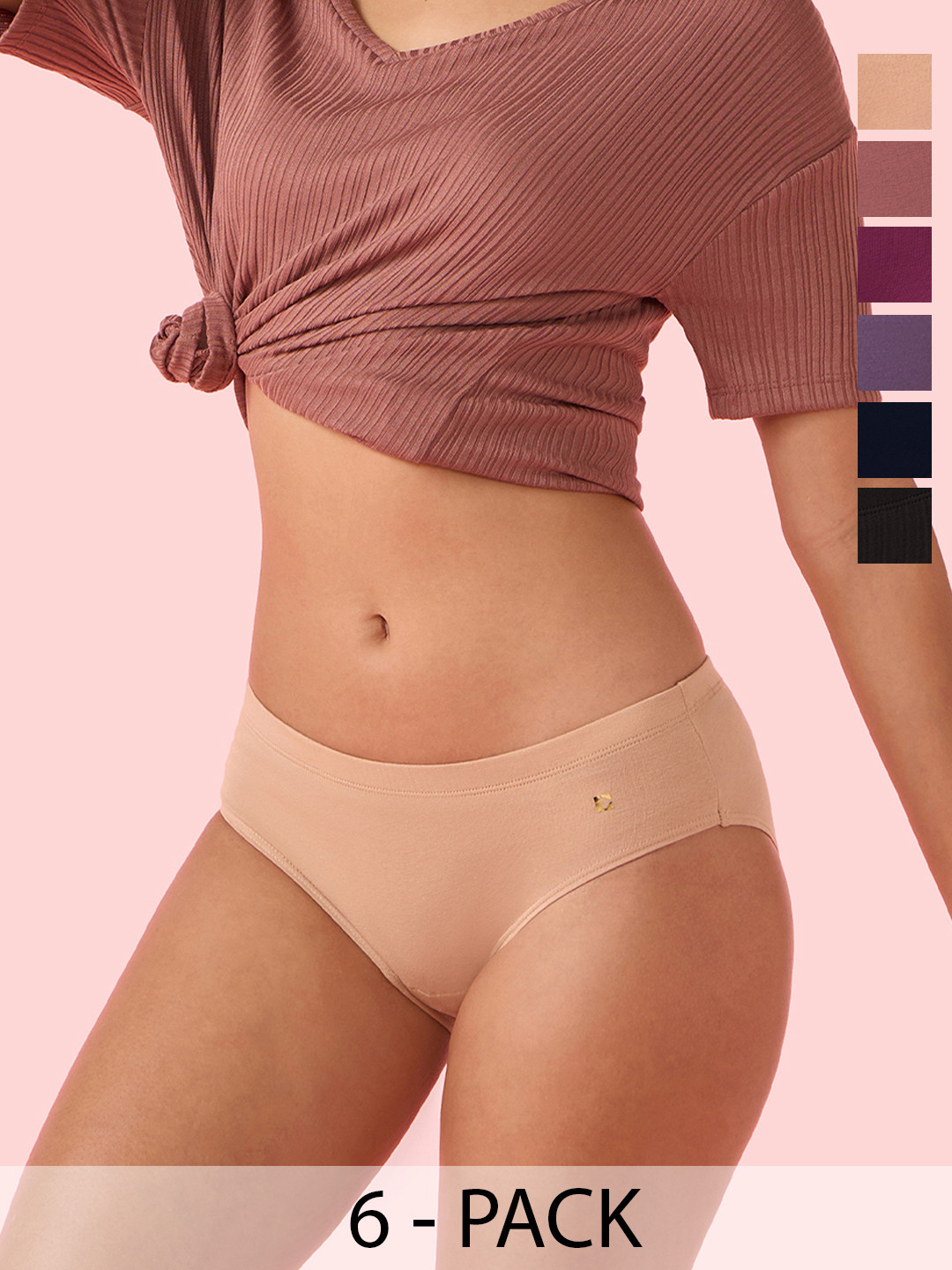 Enamor Pack of 6 Stretch Cotton Antimicrobial And Stain Releas Finish Hipster Briefs CR17