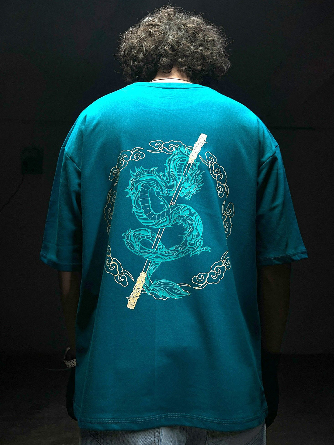 WHITE HUSK Men Myth Wukong Printed Cotton Oversized Tshirt