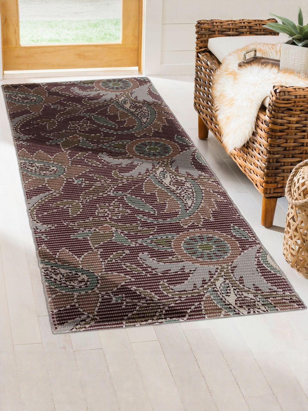 Homzz Multi-Coloured Floral Printed Soft Anti Skid Dhurrie Carpet