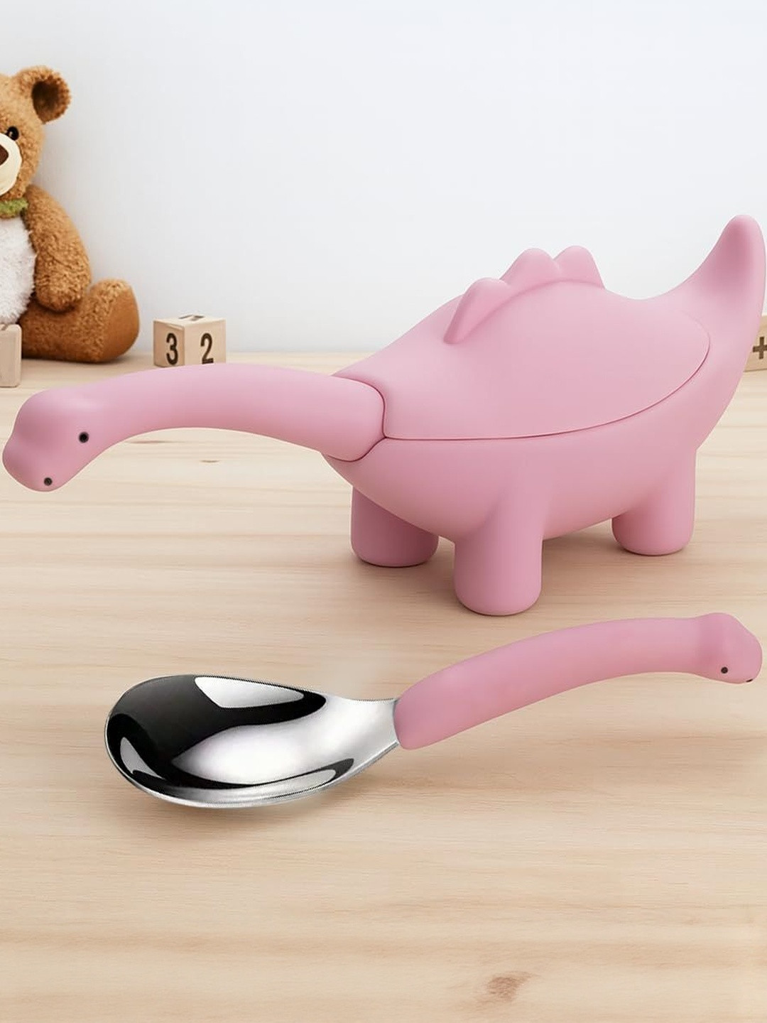 ONE AND ONLY Pink Stainless Steel Serving Dinosaur Shaped Handle Spoon